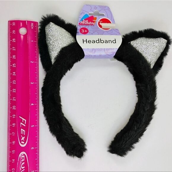 Cat ears Headband Black faux fur with Silver Glitter Ears Cosplay - Picture 10 of 11